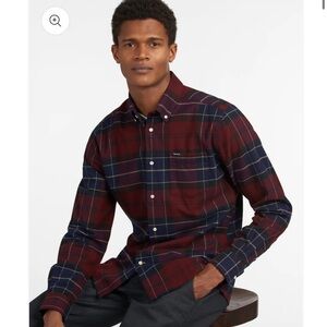 Barbour Lustleigh Men's Checkered Tailored Fit Shirt Burgundy and Navy Plaid XXL